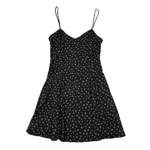 Vintage Rayon Slip Dress Black Dot Mini 90s Minimal Y2K Made in USA Womens 9/10